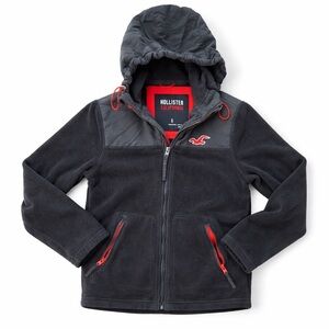 Y2K Hollister Black Red Fleece Zip Hoodie Jacket Womens Size Small Athletic